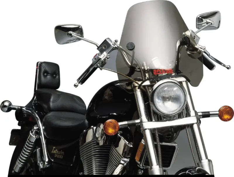 Compact and streamlined S-06 Spitfire windshield with smoke tint and black hardware for 7/8" & 1" handlebars, ideal for RV, automotive, powersports, off-road, marine, exterior, truck accessories, interior, truck bed, RV parts, Powersports, Exterior, Exterior Parts & Accessories, AVADA - Best Sellers