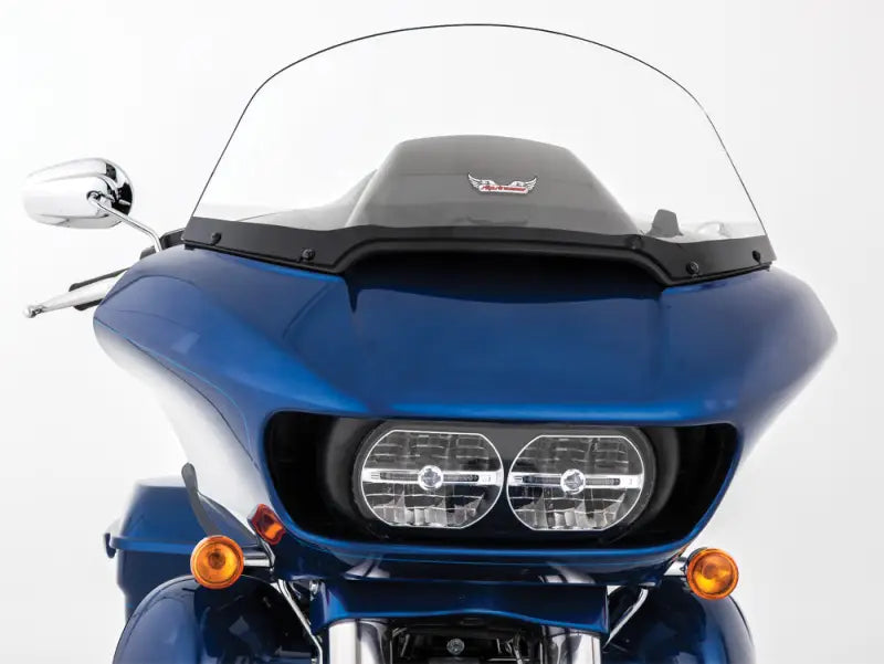 Blue motorcycle with clear windscreen and dual headlights for s-236-13 replacement windshield