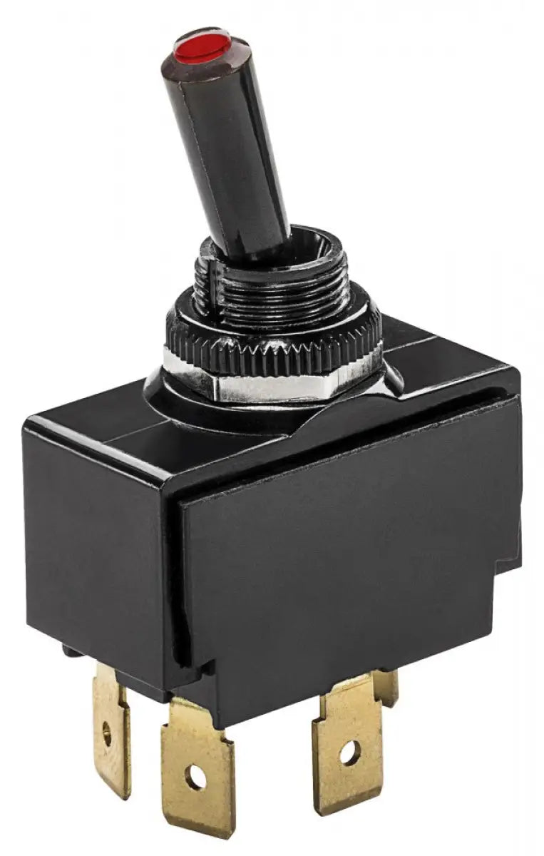 S-7053C Whitecap Lighted Tip Toggle Switch with Momentary On feature, durable black construction, and illuminated red tip.