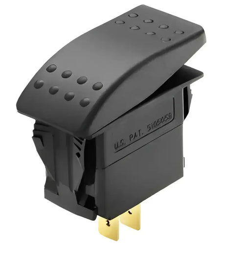 S-7062C Whitecap Contura Rocker Switch with momentary on/off function, black textured design, suitable for marine, automotive, and industrial applications.