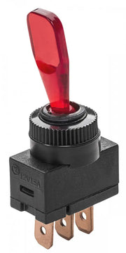 S-8087C Whitecap Illuminated Toggle Switch with momentary On/Off/Mom functionality, featuring a red lever and 12V15A rating.