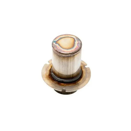 Cylindrical metal muffler insert cap with heat discoloration for Power Tune XTO Muffler Insert