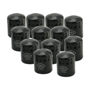 S&S Cycle Black Oil Filter 12 Pack for 99-18 BT/2017+ M8/X-Wedge models, durable and efficient.