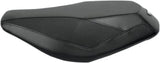 Black two-up motorcycle seat with textured and smooth panels, perfect gripper seat cover