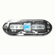 Sleek Bimini Blue underwater light with chrome LED bar and dual-color glow