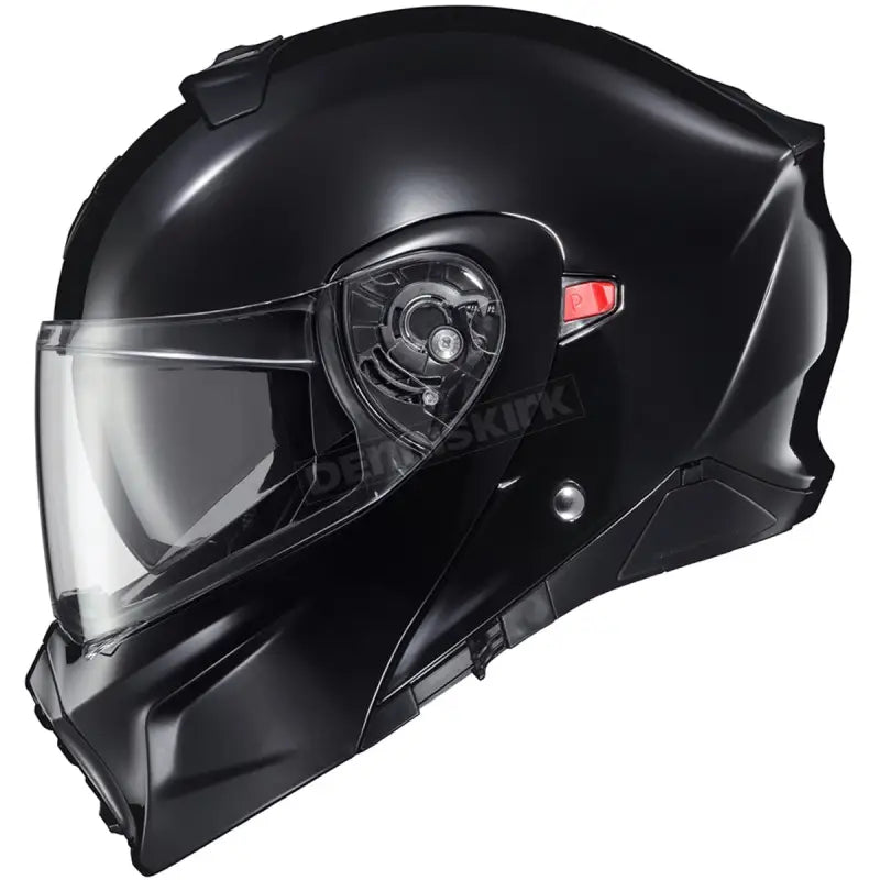 Black motorcycle helmet with clear visor, part of the Exo-Gt930 Transformer Helmet series