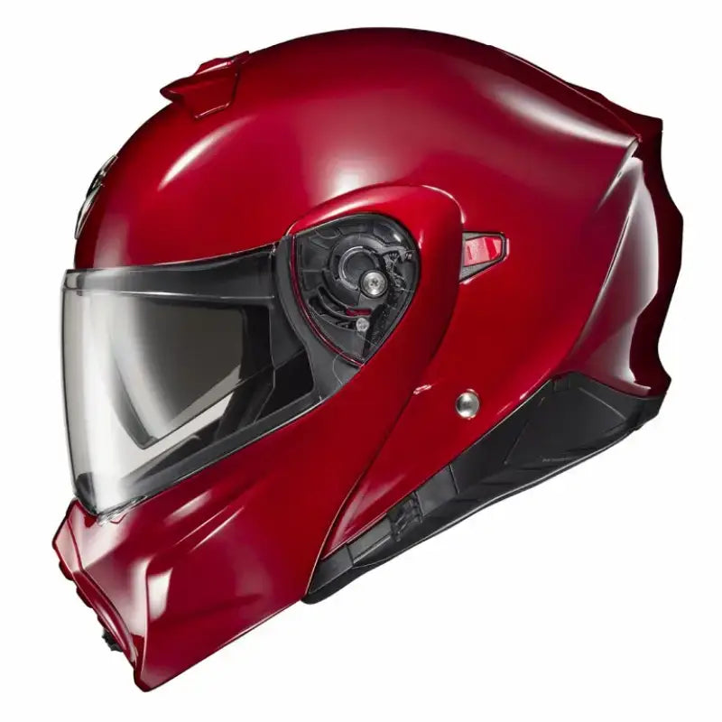 Red motorcycle helmet with clear visor, Scorpion Exo, Exo-GT930 Transformer Helmet Black Cherry Lg