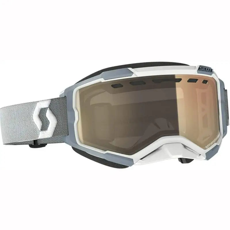 White and gray Fury Snowcross Goggle with bronze-tinted lens for snowboarding fun