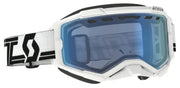 White snowcross goggle with blue lens and patterned strap for Fury Snowcross style