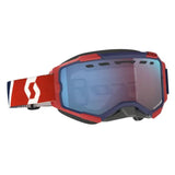 Red and navy Fury Snowcross Goggle with reflective blue lens for snowboarding fun