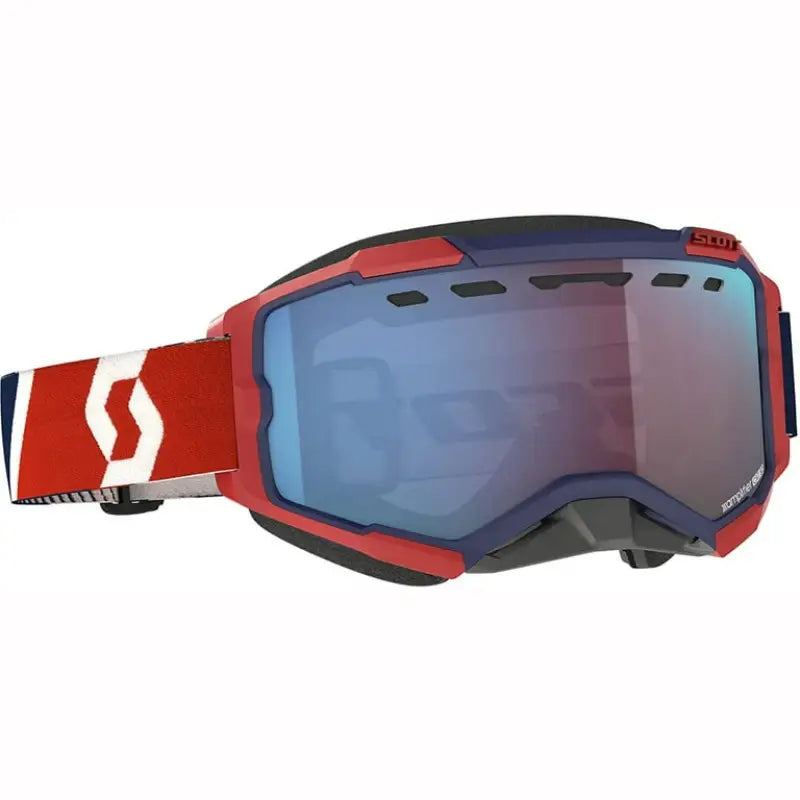 Red and blue Fury Snowcross Goggle with mirrored lens for snowboarding fun
