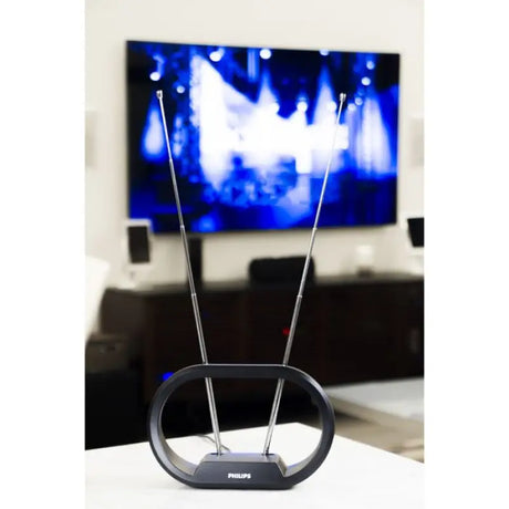 Black indoor passive antenna with extendable silver rods for Philips HD passive TV received signal