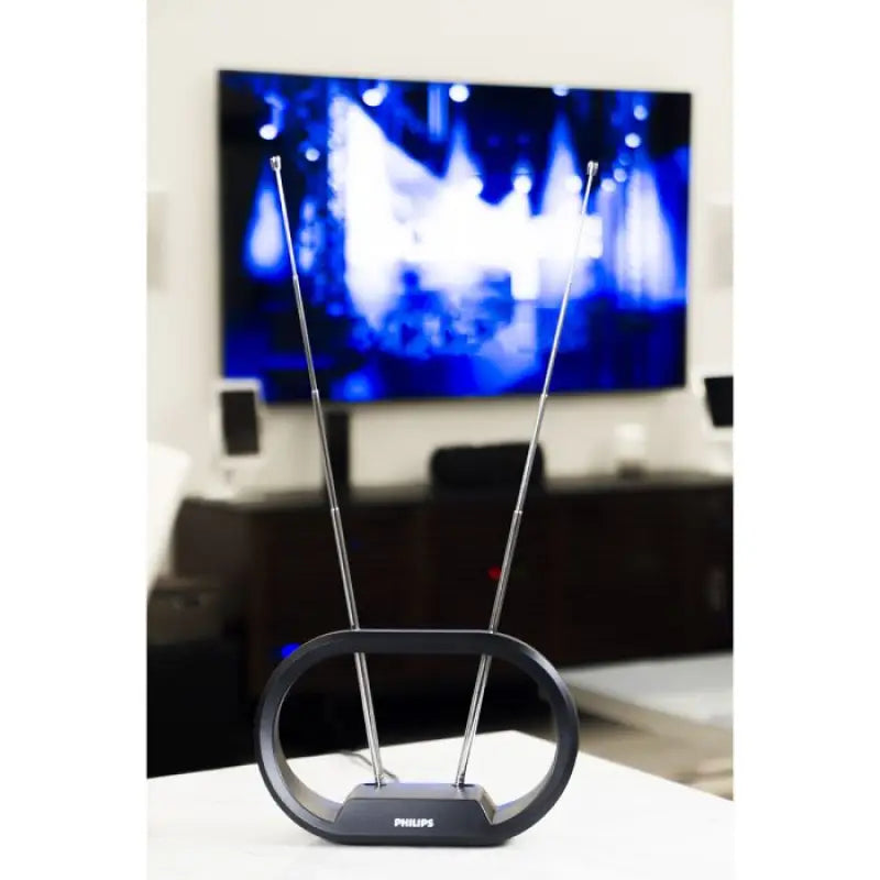 Black indoor passive antenna with extendable silver rods for Philips HD passive TV received signal
