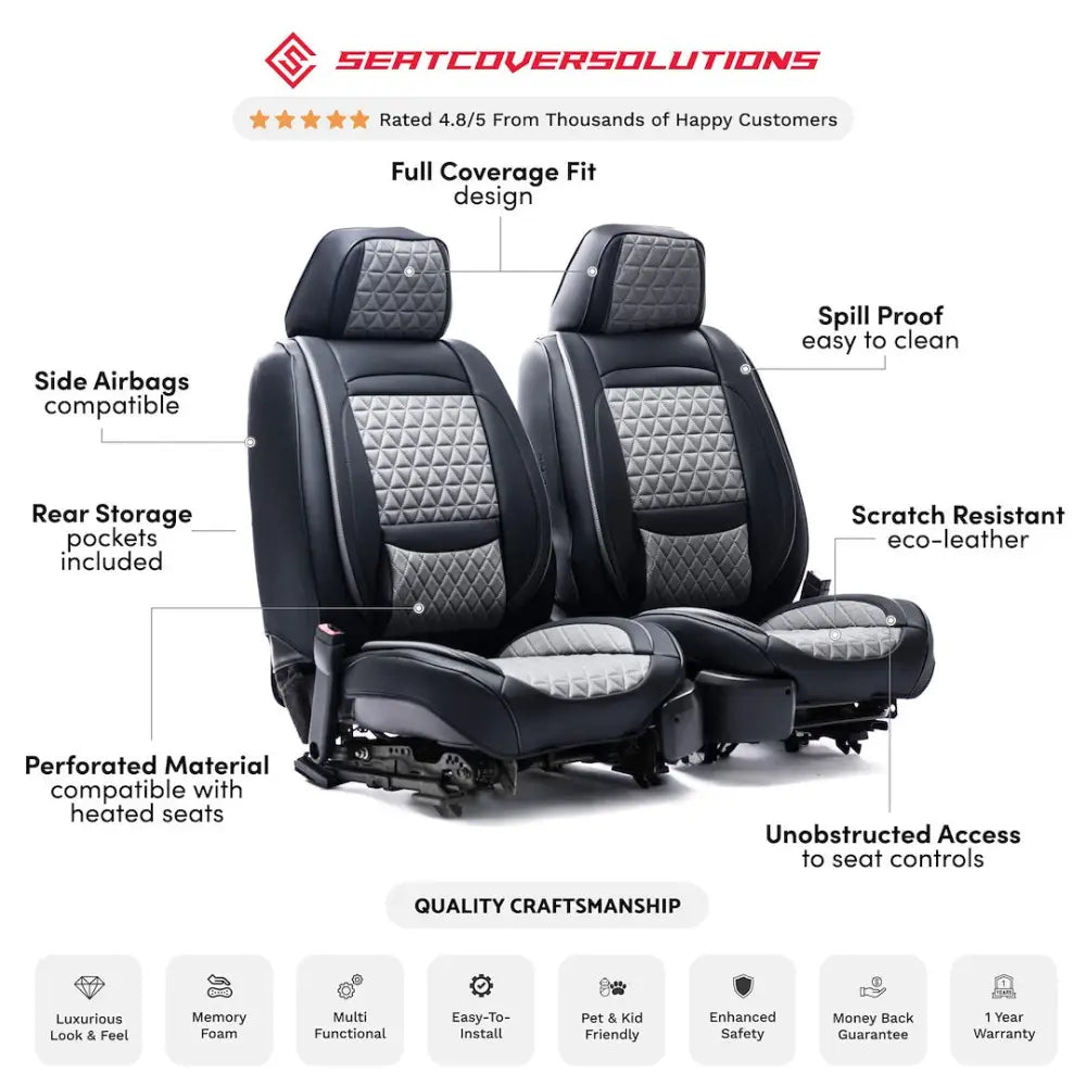 Seat CVR SOL Scratch Resistant Eco-Leather Seat Cover FFFBG - Black Gray Bundle Frnts