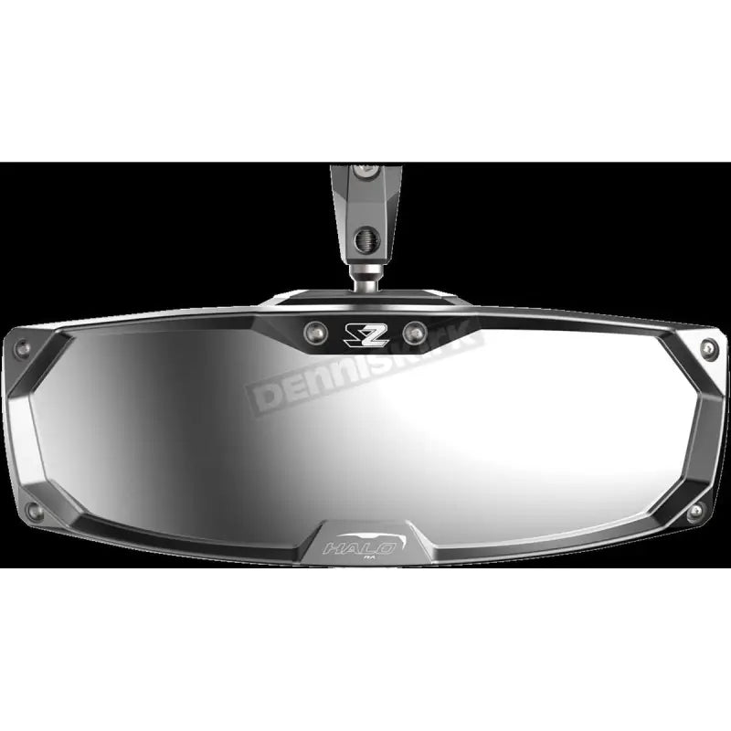 Seizmik Halo-RA billet aluminum bezel on silver motorcycle mirror