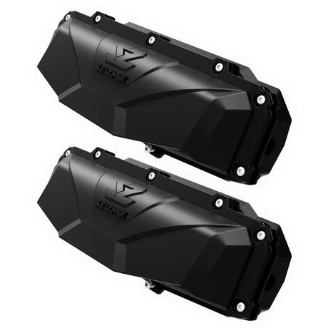 Black angular protective covers for Seizmik Versa-Vent DIY vent kit or diy vent