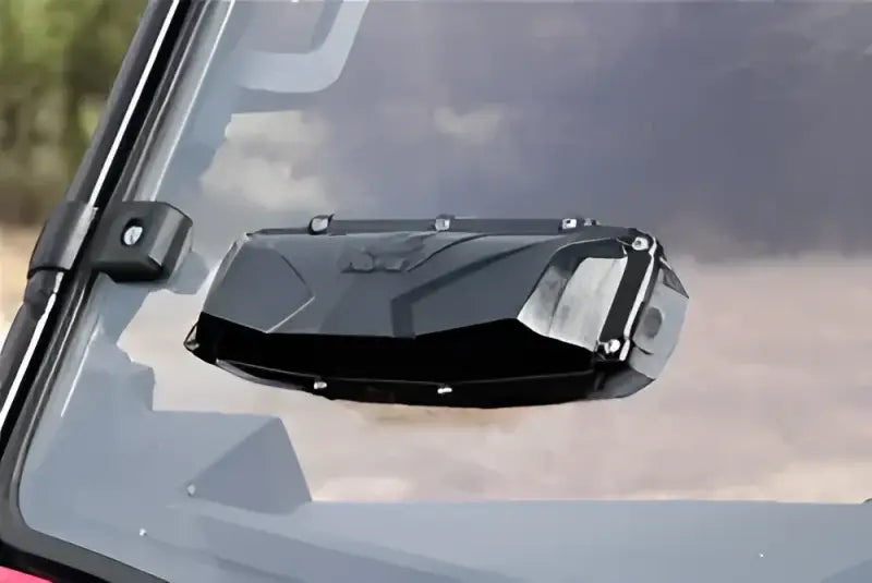 Black UTV rearview mirror on Seizmik Versa-Vent Windshield HC Poly 25026