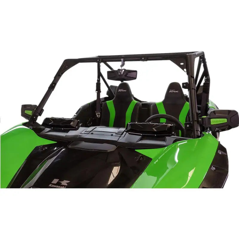 Green and black Kawasaki off-road vehicle with Seizmik Versa-Vent Windshield HC Poly