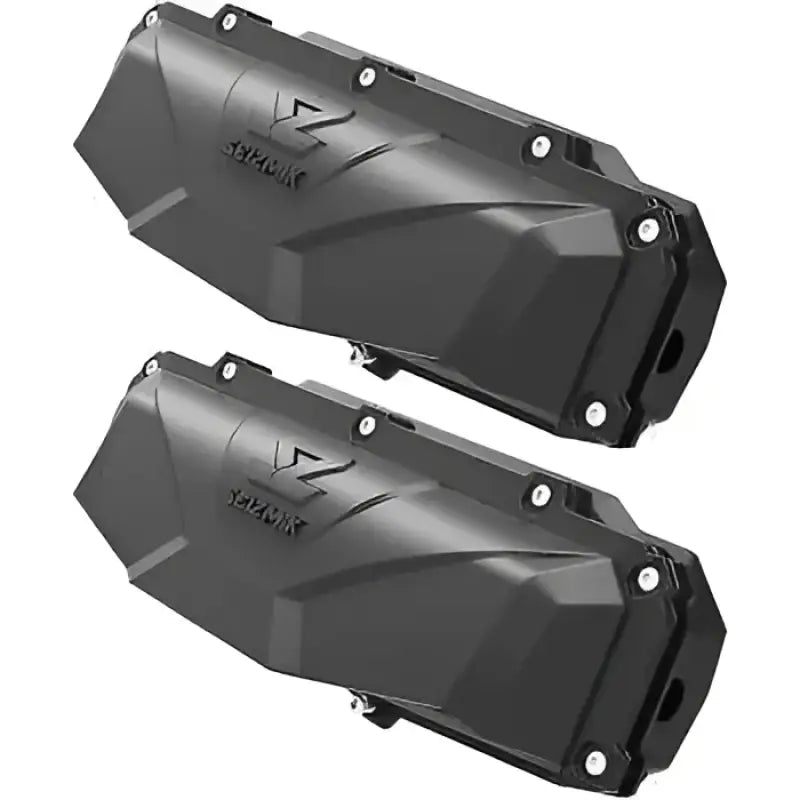 Black motorcycle engine cover set with angular design and matte finish for Seizmik Versa-Vent Windshield Poly