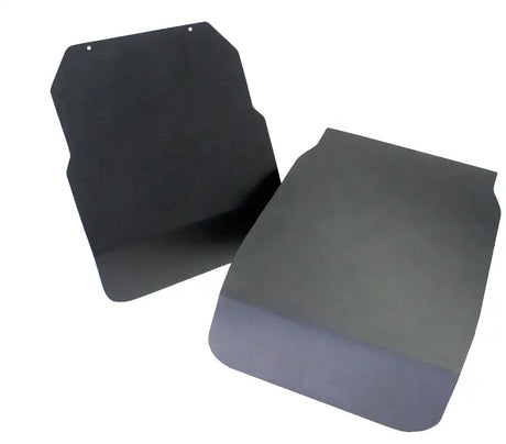 Two dark mud flaps on the SF200-BK Universal Snow Flap for mountain snow trucks