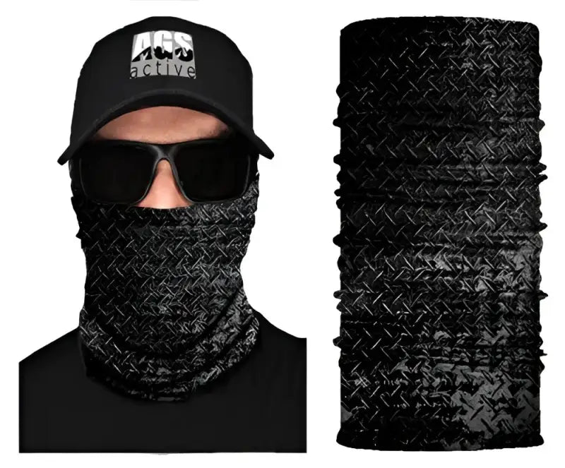 Black face mask with diamond plate pattern from SF70031 Santoro Fabworx hockey mask dyna