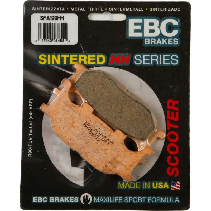 EBC Brakes SFA199HH Brake Pads product packaging, featuring Double-H sintered brake pads for superbike and street performance, made in the USA.