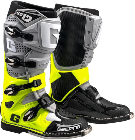 Pair of SG 12 Motocross Boots Grey Yellow Fluo Black Sz 13