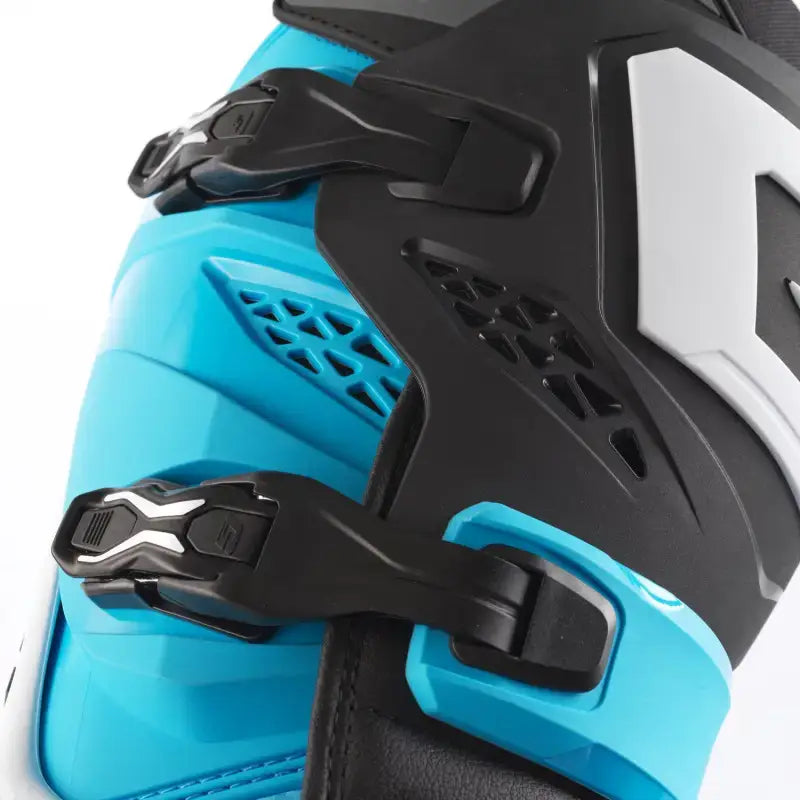 Vibrant blue and black Sg 22 Boots Le White/Black/Light Blue 11 with guard dual for motocross
