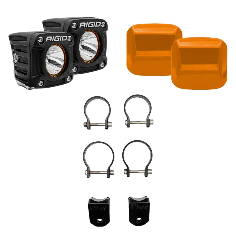Off-road pillar light kit with orange covers and mounting hardware for Side By Side Revolve A Pillar Light Kit