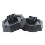 Black octagonal cast iron weight plates with hardware for SJ2500 Snappad scissor jack conversion kit