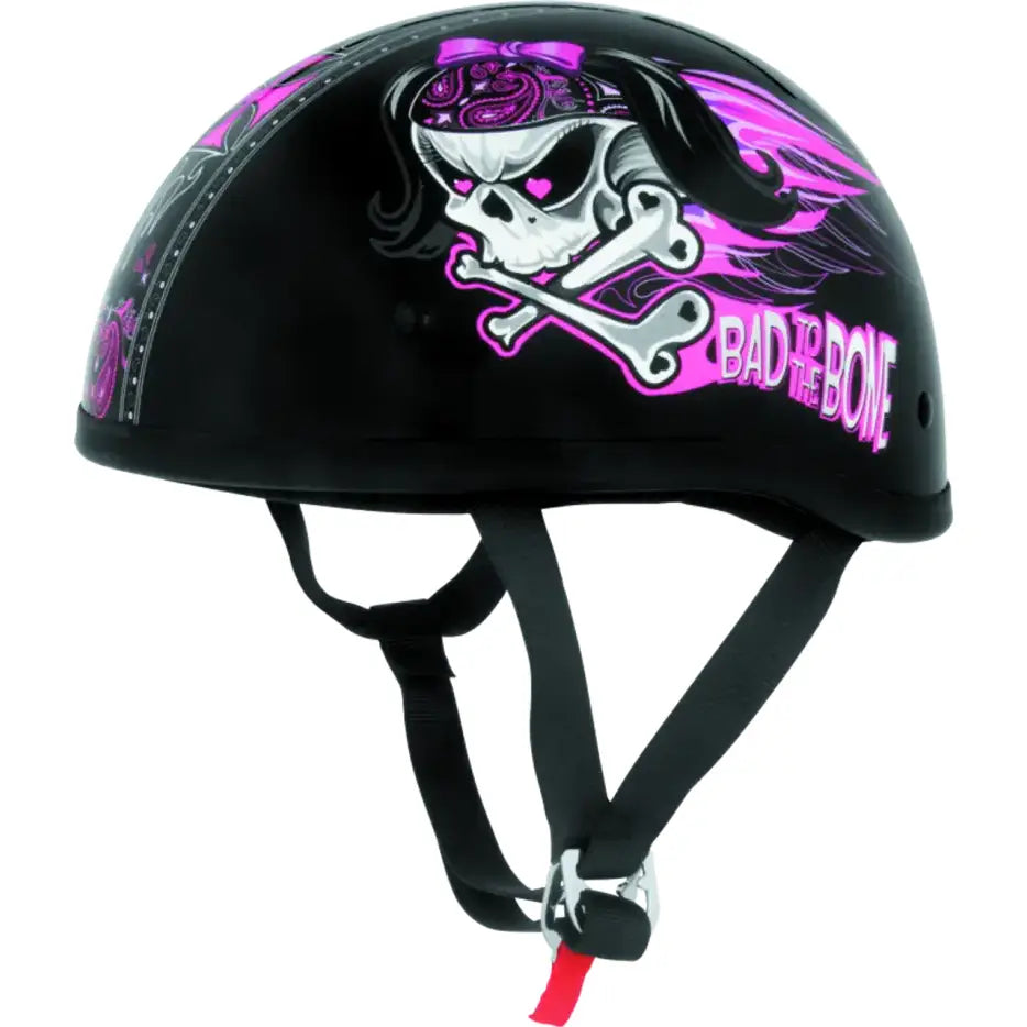 Black Skid Lids Bad To The Bone Original Helmet with skull design for 2XL fit