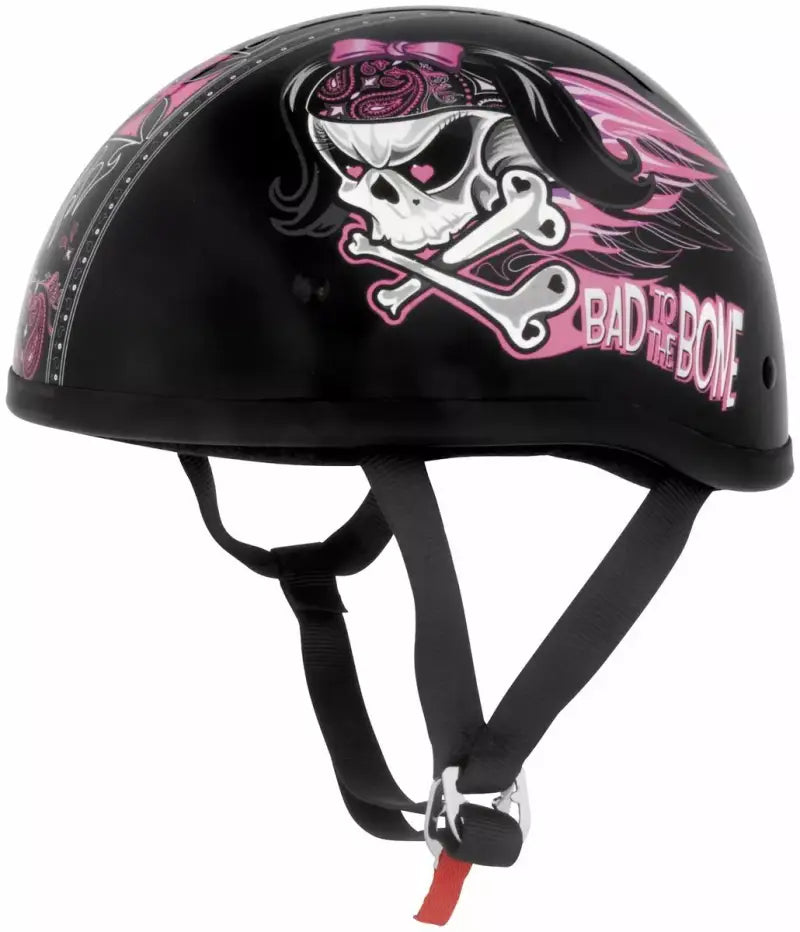 Black Skid Lids Bad To The Bone Original Helmet with skull design in 2XL size