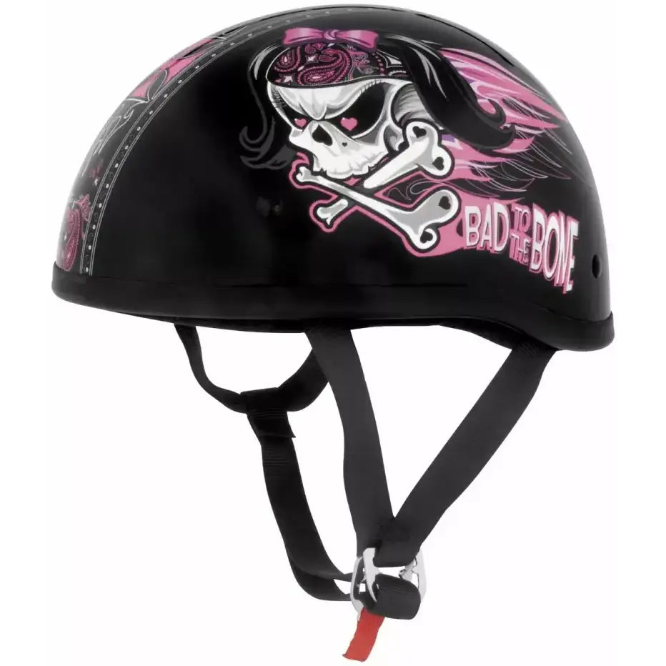Black Skid Lids Bad To The Bone Original Helmet with skull design in 2XL size