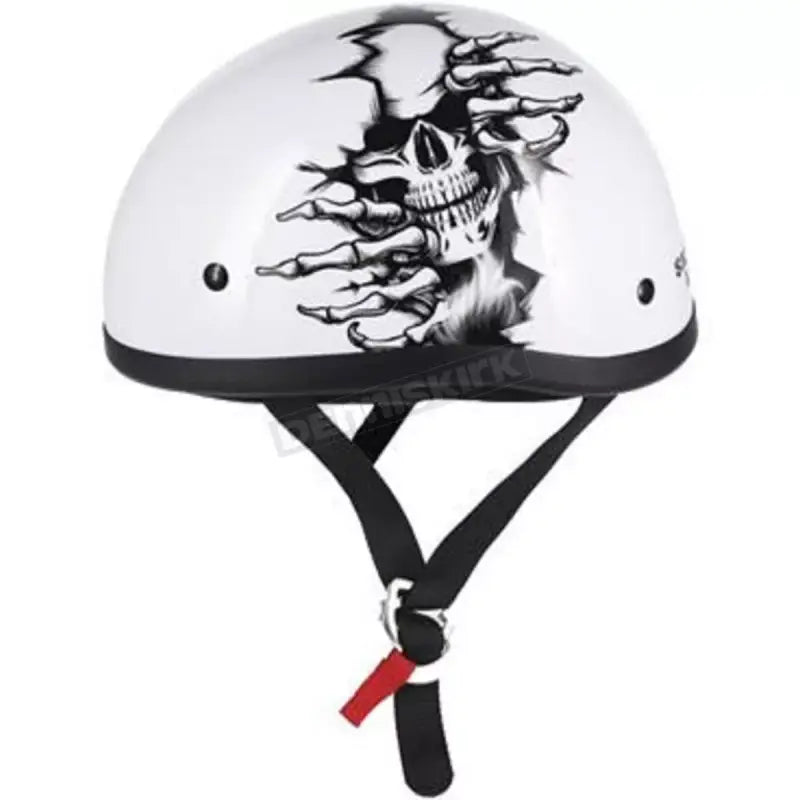 White Skid Lids Born Wild Original Helmet with skull graphic for bold motorcycle rides