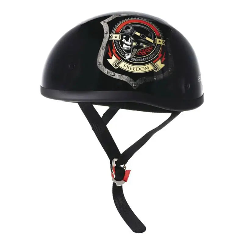 Black Skid Lids Freedom Original Helmet with skull graphic for motorcycle riders
