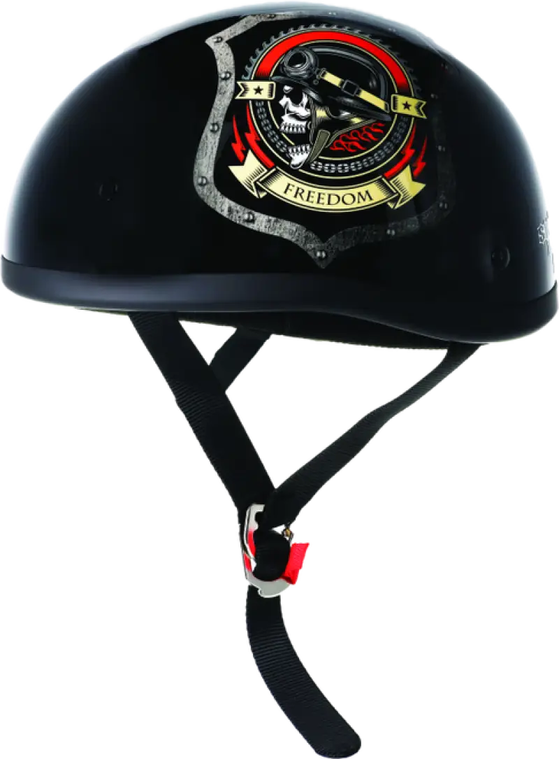 Black Skid Lids Freedom Original Helmet with skull graphic for motorcycle riders