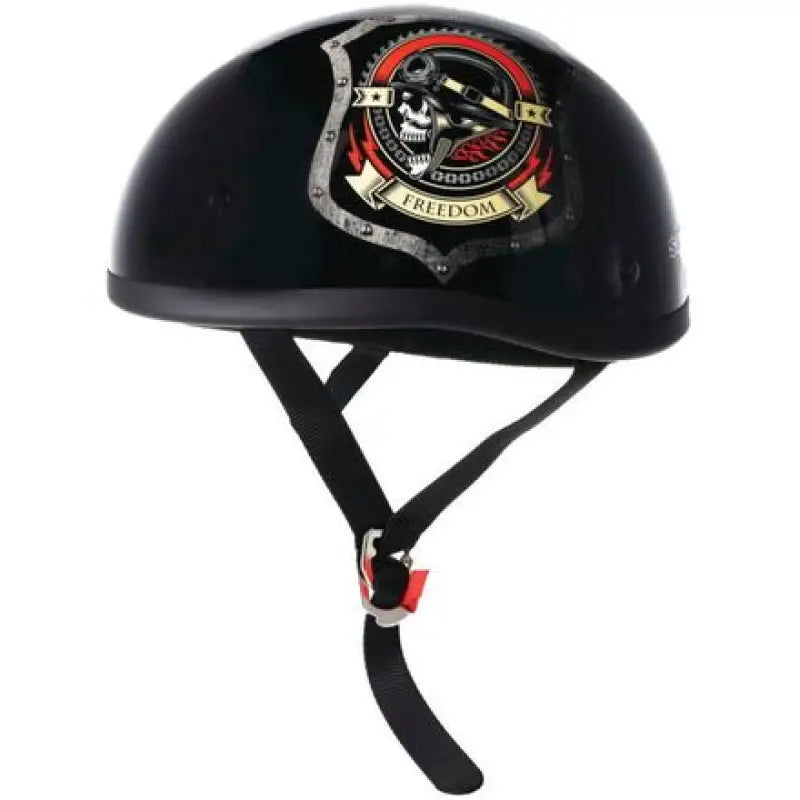 Black motorcycle helmet with skull graphic from Skid Lids Freedom Original collection