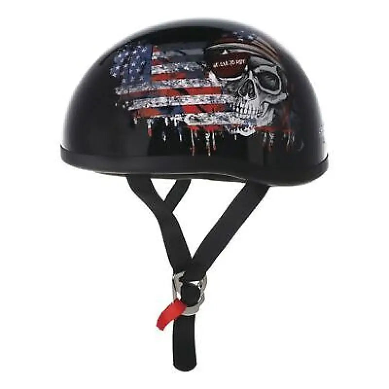 Black Skid Lids Live To Ride Original Helmet with American flag and skull design