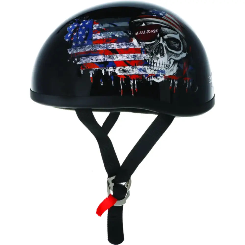 Black Skid Lids Live To Ride Original Helmet with American flag and skull design