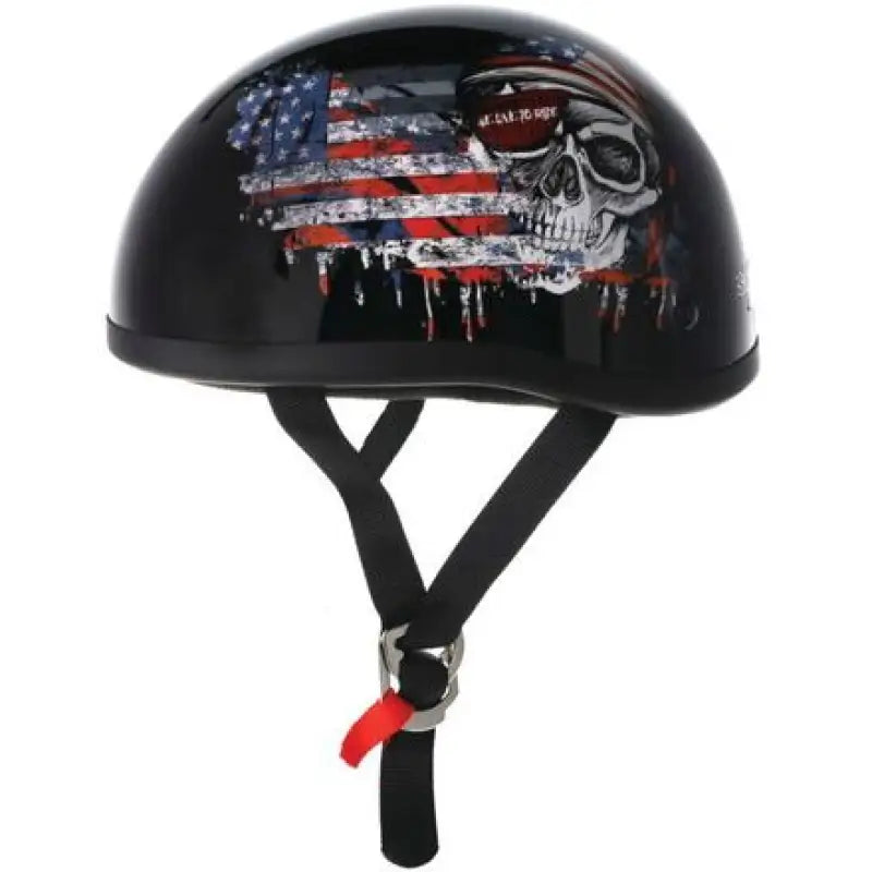 Skid Lids Live To Ride original helmet with black skull and American flag design