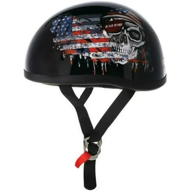 Black Skid Lids Live To Ride Original Helmet with American flag and skull design