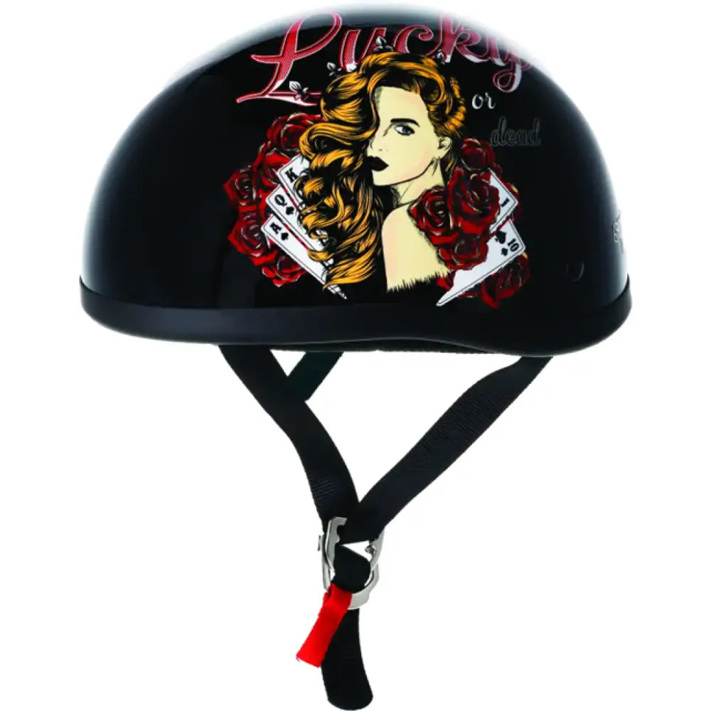 Black Skid Lids Lucky Lady motorcycle helmet with playing cards design for style