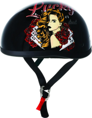 Black novelty motorcycle helmet from Skid Lids Lucky Lady collection for XS size