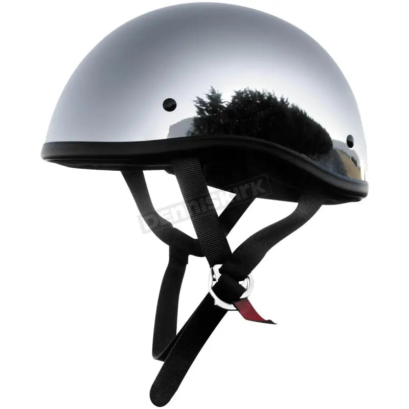 Silver Skid Lids Original Helmet Chrome with black straps for motorcycle safety