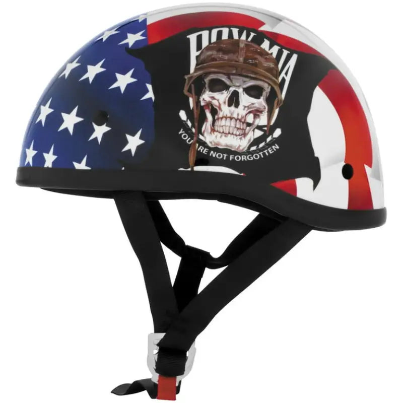 Patriotic motorcycle helmet featuring POW MIA design from Skid Lids Pow series