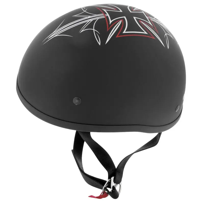Black motorcycle helmet with cross design from Skid Lids Street Rods Original collection