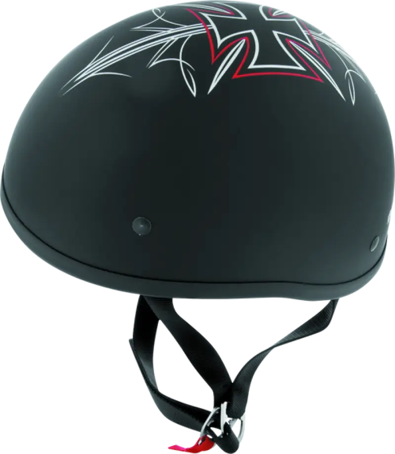 Black motorcycle helmet with cross design from Skid Lids Street Rods Original collection