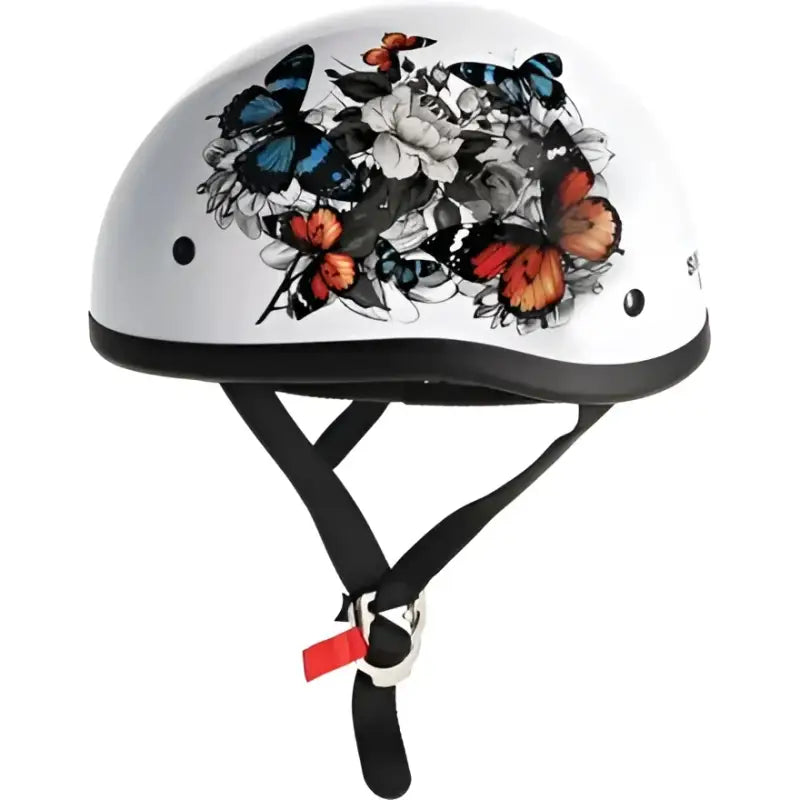 White motorcycle helmet with butterfly and floral design for Skid Lids White Rose product