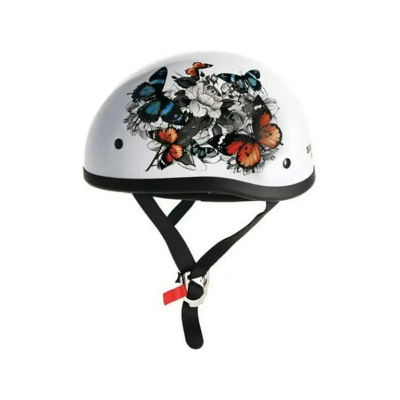 White skid lids helmet with butterfly and white rose design for Skid Lids White collection
