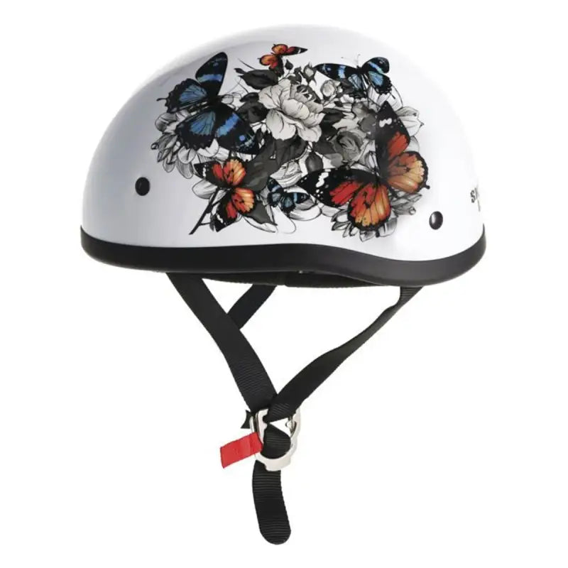 White motorcycle helmet with butterfly design, Skid Lids White Rose Original Helmet